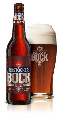 Flasche und Glas der Sorte Rostocker Bock Dunkel – zur Detailseite des Produkts