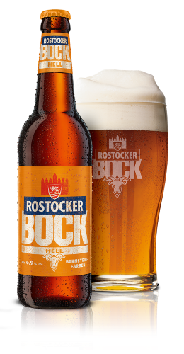 Flasche und Glas der Sorte Rostocker Bock Hell – zur Detailseite des Produkts