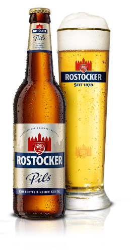Flasche und Glas der Sorte Rostocker Pils – zur Detailseite des Produkts