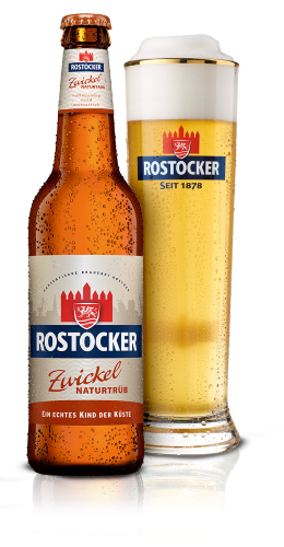 Flasche und Glas der Sorte Rostocker Zwickel Naturtrüb – zur Detailseite des Produkts